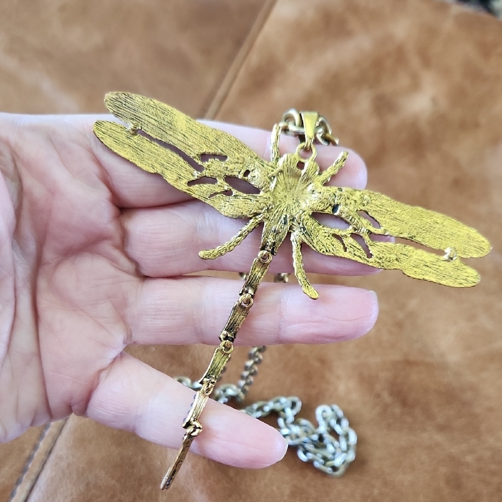 Gold and Blue Dragonfly Necklace - Picture 3 of 13